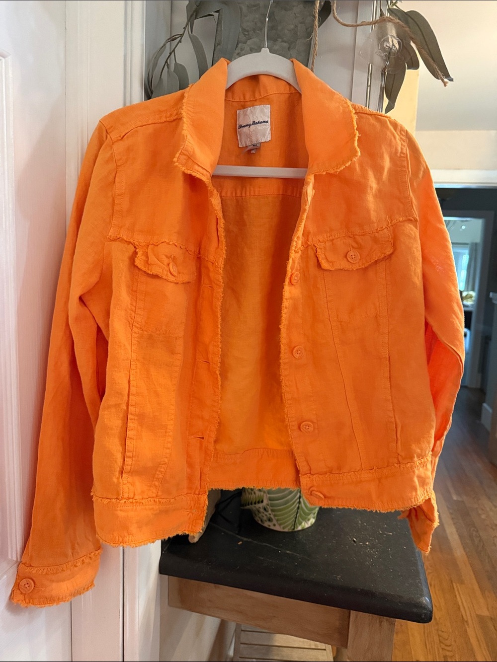 Tommy Bahama Bright Orange Frayed Hem Jacket